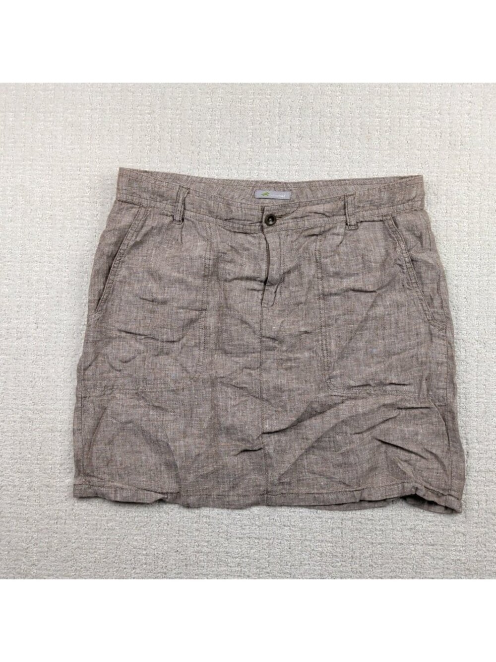 Horny Toad Linen Mini Skirt Womens Sz 10 Pockets Adventure Outdoor Beige Boho
